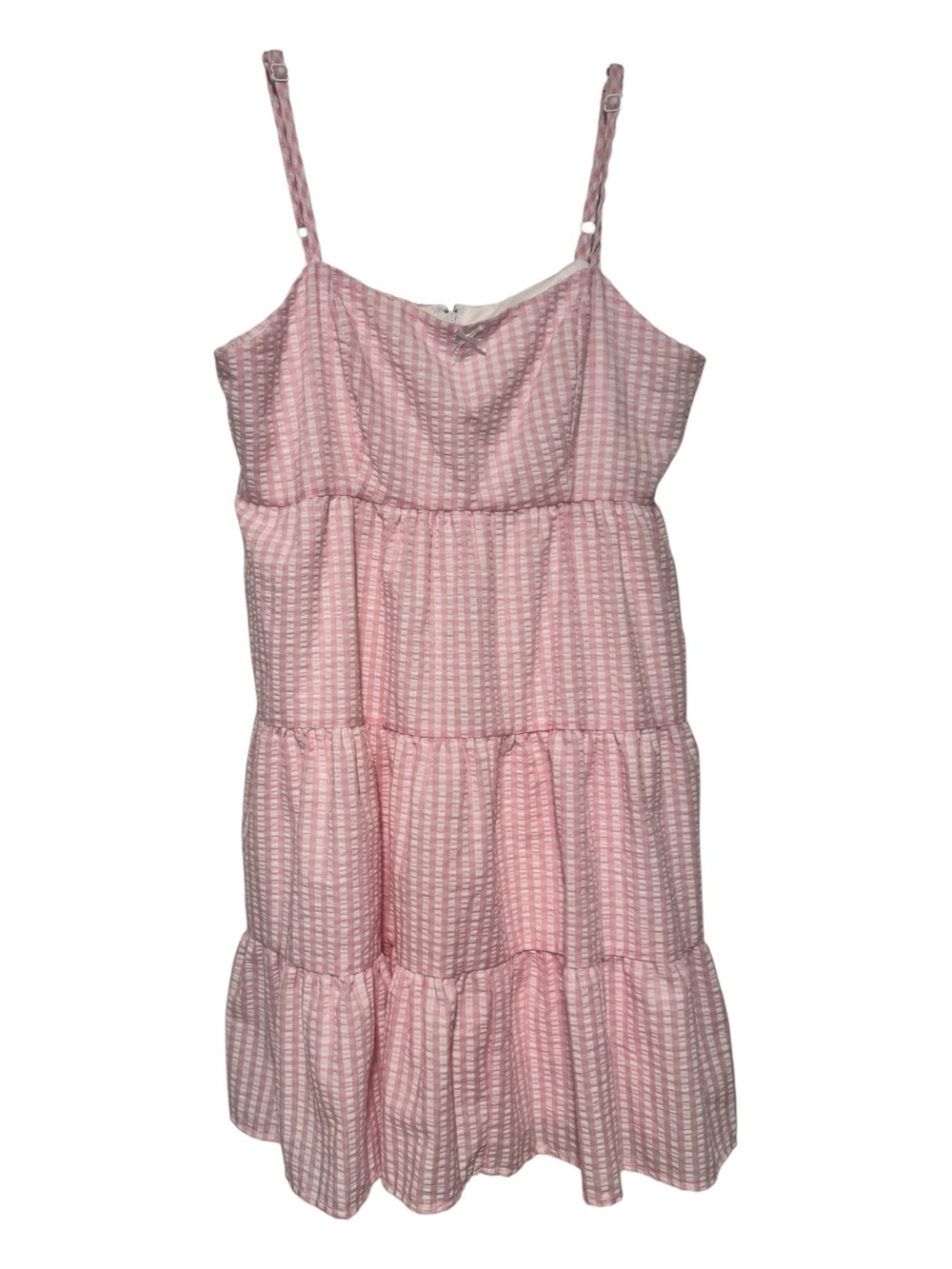 Altar’d State Pink White Gingham Tiered Mini Dress Cottagecore Size M NWOT - Picture 2 of 4